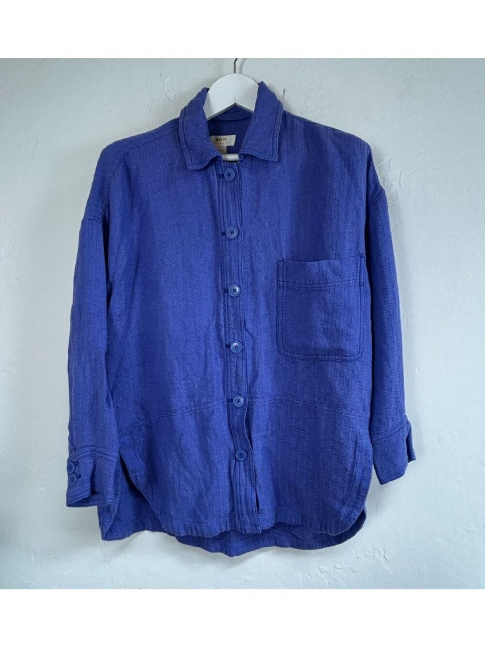 Maeve By Anthropologie Womens Blue Button-Down Oversized Shirt Small Long Sleeve